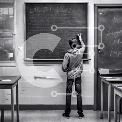 Intra Συλλεκτικό Ξύλινο Παζλ Plywood 4mm - Αγόρι που γράφει σε έναν πίνακα κιμωλίας σε μια άδεια τάξη Σε Ξύλινο Κουτί - Διαστάσεις Puzzle: 10x10 cm – 25 κομμάτια - Image 1