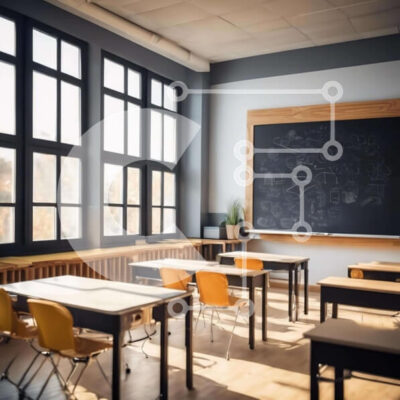 Intra Συλλεκτικό Ξύλινο Παζλ Plywood 4mm - Άδεια τάξη με μαυροπίνακα, καρέκλες και παράθυρα Σε Ξύλινο Κουτί - Διαστάσεις Puzzle: 10x10 cm – 25 κομμάτια - Image 1