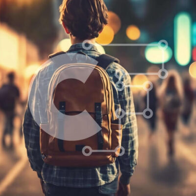 Intra Συλλεκτικό Ξύλινο Παζλ Plywood 4mm - Νεαρός άνδρας που περπατά τη νύχτα με σακίδιο σε αστικό περιβάλλον Σε Ξύλινο Κουτί - Διαστάσεις Puzzle: 10x10 cm – 25 κομμάτια - Image 1