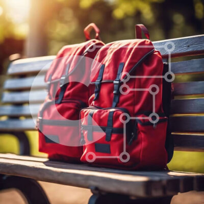 Intra Συλλεκτικό Ξύλινο Παζλ Plywood 4mm - Κόκκινα σακίδια σε ξύλινο πάγκο στο πάρκο Σε Ξύλινο Κουτί - Διαστάσεις Puzzle: 10x10 cm – 25 κομμάτια - Image 1