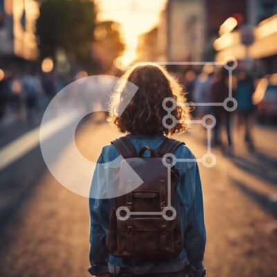 Intra Συλλεκτικό Ξύλινο Παζλ Plywood  4mm - Γυναίκα που ταξιδεύει στο ηλιοβασίλεμα στην πόλη Σε Ξύλινο Κουτί - Διαστάσεις Puzzle: 10x10 cm – 25 κομμάτια - Image 1