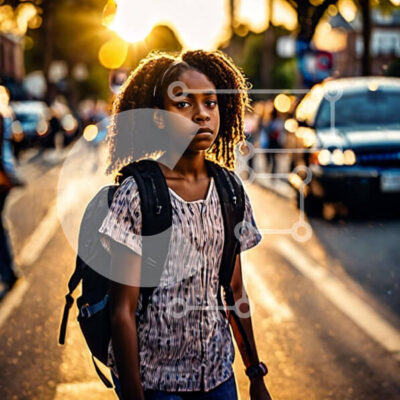 Intra Συλλεκτικό Ξύλινο Παζλ Plywood 4mm - Νεαρό κορίτσι που περπατά με το σακίδιο στο ηλιοβασίλεμα Σε Ξύλινο Κουτί - Διαστάσεις Puzzle: 10x10 cm – 25 κομμάτια - Image 1