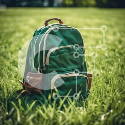 Intra Συλλεκτικό Ξύλινο Παζλ Plywood  4mm - Πράσινο σακίδιο πλάτης στο γρασίδι μπροστά από το ανοιχτό γήπεδο Σε Ξύλινο Κουτί - Διαστάσεις: 10x10 cm – 25 κομμάτια - Image 1