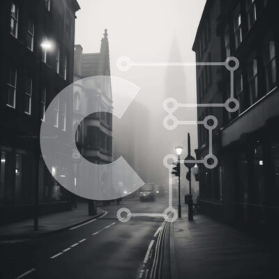 Intra Συλλεκτικό Ξύλινο Παζλ Plywood 4mm - Σκοτεινή και ομιχλώδης οδός πόλης με φανάρι Σε Ξύλινο Κουτί - Διαστάσεις Puzzle: 10x10 cm – 25 κομμάτια - Image 1