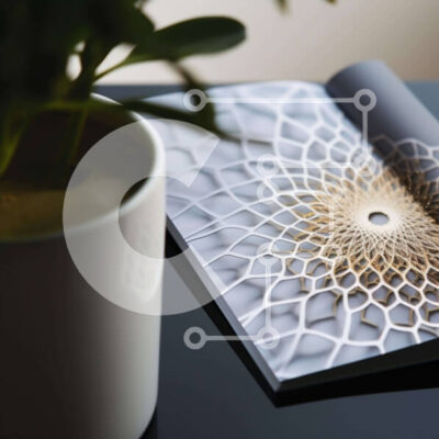 Intra Συλλεκτικό Ξύλινο Παζλ Plywood 4mm - Ανοιχτό βιβλίο με γεωμετρικό σχέδιο δίπλα σε φυτό σε γλάστρα Σε Ξύλινο Κουτί - Διαστάσεις Puzzle: 10x10 cm – 25 κομμάτια - Image 1