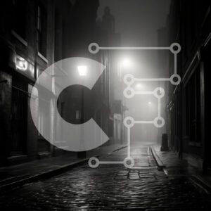 Intra Συλλεκτικό Ξύλινο Παζλ Plywood  4mm - Σκοτεινή και ομιχλώδης αστική οδός με φώτα και ανθρώπους Σε Ξύλινο Κουτί - Διαστάσεις Puzzle: 10x10 cm – 25 κομμάτια