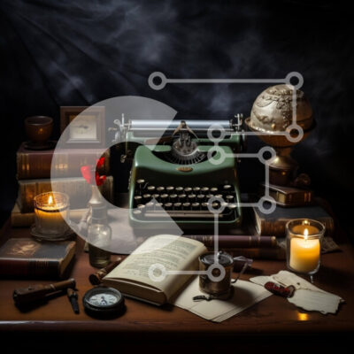 Intra Συλλεκτικό Ξύλινο Παζλ Plywood  4mm - Vintage γραφομηχανή και σφαίρα με βιβλία και κεριά Σε Ξύλινο Κουτί - Διαστάσεις: 10x10 cm – 25 κομμάτια - Image 1