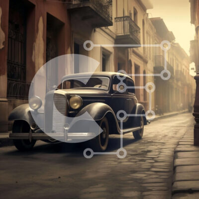 Intra Συλλεκτικό Ξύλινο Παζλ Plywood  4mm - Αντίκες μαύρο αυτοκίνητο στην οδό Cobblestone Σε Ξύλινο Κουτί - Διαστάσεις Puzzle: 10x10 cm – 25 κομμάτια - Image 1