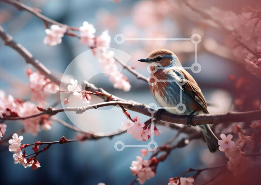 Intra Συλλεκτικό Ξύλινο Παζλ Plywood  4mm - Μικρό πουλί σε κλαδί μηλιάς με ροζ άνθη Σε Ξύλινο Κουτί - Διαστάσεις: 10x10 cm – 25 κομμάτια