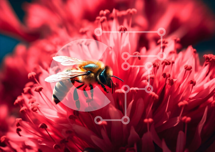 Intra Συλλεκτικό Ξύλινο Παζλ Plywood  4mm - Μέλισσα στο κόκκινο λουλούδι Σε Ξύλινο Κουτί - Διαστάσεις: 10x10 cm – 25 κομμάτια