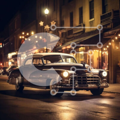 Intra Συλλεκτικό Ξύλινο Παζλ Plywood  4mm - Vintage αυτοκίνητο παρκαρισμένο στην οδό της πόλης τη νύχτα Σε Ξύλινο Κουτί - Διαστάσεις Puzzle: 10x10 cm – 25 κομμάτια - Image 1