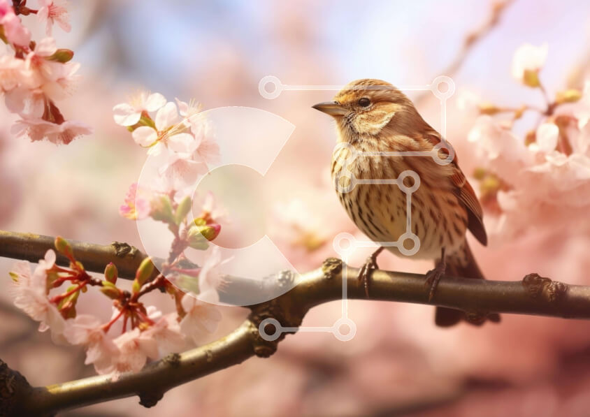 Intra Συλλεκτικό Ξύλινο Παζλ Plywood  4mm - Μικρό πουλί στο ροζ ανθισμένο δέντρο Σε Ξύλινο Κουτί - Διαστάσεις: 10x10 cm – 25 κομμάτια