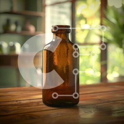 Intra Συλλεκτικό Ξύλινο Παζλ Plywood  4mm - Άδειο καφέ γυάλινο μπουκάλι σε ξύλινο τραπέζι με φυτά Σε Ξύλινο Κουτί - Διαστάσεις: 10x10 cm – 25 κομμάτια - Image 1