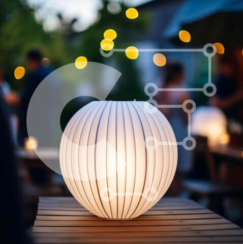 Intra Συλλεκτικό Ξύλινο Παζλ Plywood 4mm - Εξωτερική συγκέντρωση με Λευκή Μπάλα Φωτιστικό και Κεριά Σε Ξύλινο Κουτί - Διαστάσεις Puzzle: 10x10 cm – 25 κομμάτια - Image 1