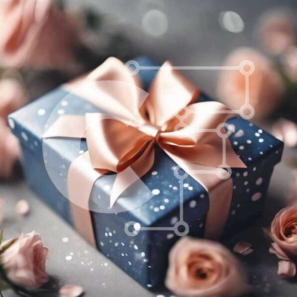 Intra Συλλεκτικό Ξύλινο Παζλ Plywood  4mm - Κομψό μπλε κουτί δώρου με ροζ τριαντάφυλλα Σε Ξύλινο Κουτί - Διαστάσεις: 10x10 cm – 25 κομμάτια