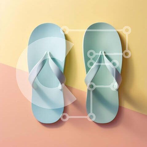 Intra Συλλεκτικό Ξύλινο Παζλ Plywood  4mm - Κομψές μπλε σαγιονάρες σε πολύχρωμο φόντο Σε Ξύλινο Κουτί - Διαστάσεις Puzzle: 10x10 cm – 25 κομμάτια - Image 1