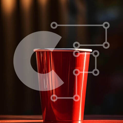 Intra Συλλεκτικό Ξύλινο Παζλ Plywood 4mm - Άδειο κόκκινο χάρτινο κύπελλο σε ξύλινο τραπέζι Σε Ξύλινο Κουτί - Διαστάσεις: 10x10 cm – 25 κομμάτια - Image 1