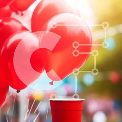 Intra Συλλεκτικό Ξύλινο Παζλ Plywood  4mm - Κόκκινα μπαλόνια και κύπελλα Σε Ξύλινο Κουτί - Διαστάσεις Puzzle: 10x10 cm – 25 κομμάτια - Image 1