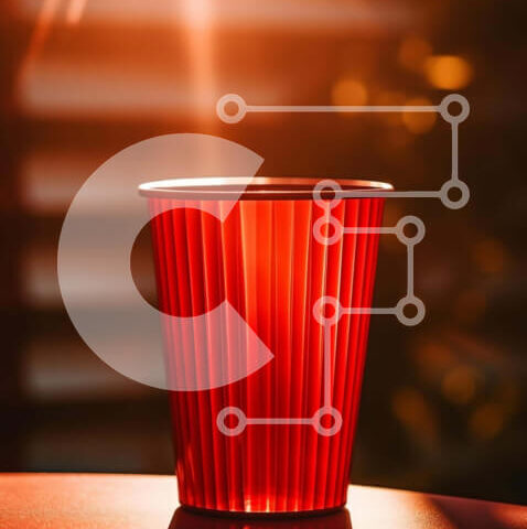 Intra Συλλεκτικό Ξύλινο Παζλ Plywood  4mm - Κόκκινο πλαστικό κύπελλο σε ξύλινο τραπέζι Σε Ξύλινο Κουτί - Διαστάσεις: 10x10 cm – 25 κομμάτια - Image 1