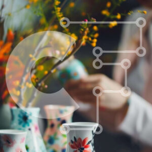 Intra Συλλεκτικό Ξύλινο Παζλ Plywood  4mm - Γυναίκα που εργάζεται με πολύχρωμα κεραμικά βάζα Σε Ξύλινο Κουτί - Διαστάσεις Puzzle: 10x10 cm – 25 κομμάτια