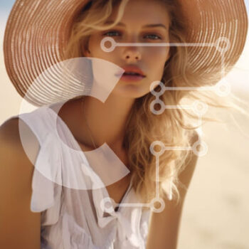 Intra Συλλεκτικό Ξύλινο Παζλ Plywood  4mm - Ξανθιά γυναίκα με υπερμεγέθη καπέλο στην παραλία Σε Ξύλινο Κουτί - Διαστάσεις Puzzle: 10x10 cm – 25 κομμάτια - Image 1