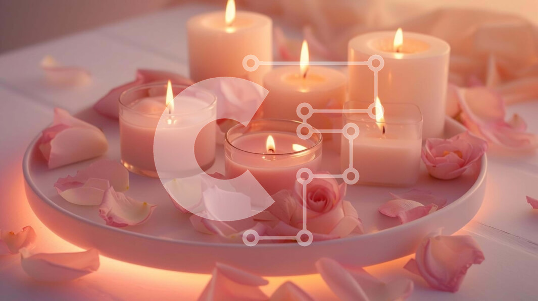 Intra Συλλεκτικό Ξύλινο Παζλ Plywood  4mm - Ρομαντικό σκηνικό υπό το φως των κεριών με ροζ ροδοπέταλα σε λευκό πιάτο Σε Ξύλινο Κουτί - Διαστάσεις Puzzle: 10x10 cm – 25 κομμάτια