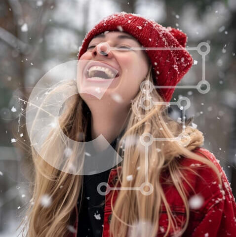 Intra Συλλεκτικό Ξύλινο Παζλ Plywood 4mm - Νεαρή γυναίκα που γελά στο χιόνι Σε Ξύλινο Κουτί - Διαστάσεις Puzzle: 10x10 cm – 25 κομμάτια - Image 1