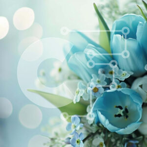 Intra Συλλεκτικό Ξύλινο Παζλ Plywood  4mm - Μπουκέτο λουλουδιού μπλε και άσπρο σε σχήμα καμάρας Σε Ξύλινο Κουτί - Διαστάσεις Puzzle: 10x10 cm – 25 κομμάτια