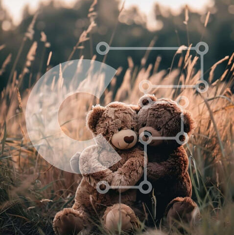 Intra Συλλεκτικό Ξύλινο Παζλ Plywood 4mm - Δύο καφέ αρκουδάκια που κουκουλώνονται σε ένα χωράφι με ψηλό γρασίδι Σε Ξύλινο Κουτί - Διαστάσεις: 10x10 cm – 25 κομμάτια - Image 1