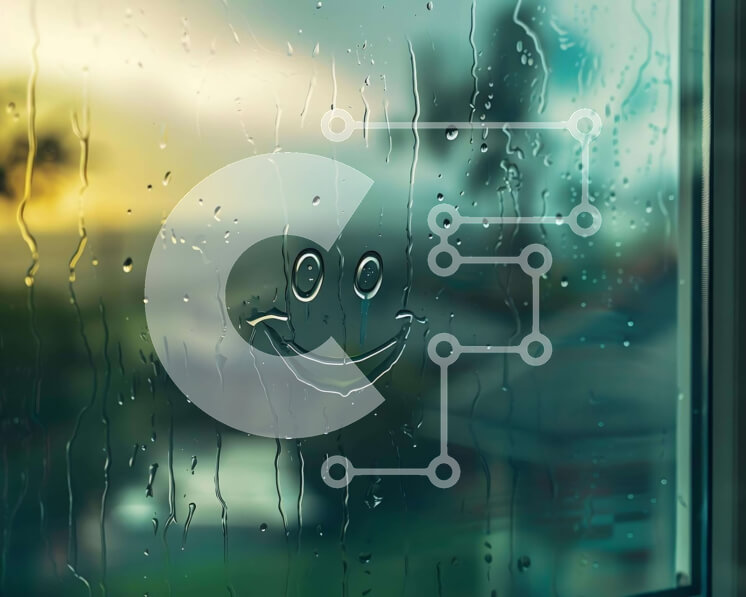 Intra Συλλεκτικό Ξύλινο Παζλ Plywood  4mm - Χαμογελαστό πρόσωπο ζωγραφισμένο σε γυαλί παραθύρου χρωματισμένο με βροχή Σε Ξύλινο Κουτί - Διαστάσεις Puzzle: 10x10 cm – 25 κομμάτια