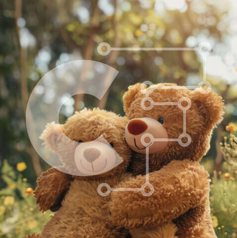 Intra Συλλεκτικό Ξύλινο Παζλ Plywood  4mm - Αρκουδάκια αγκαλιάζονται σε χορταριασμένο χωράφι με λουλούδια και δέντρα Σε Ξύλινο Κουτί - Διαστάσεις Puzzle: 10x10 cm – 25 κομμάτια - Image 1