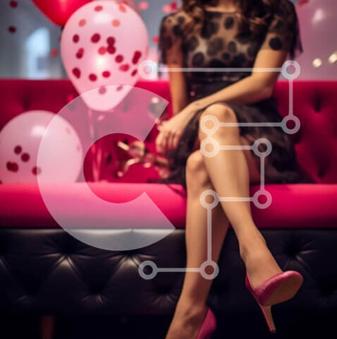 Intra Συλλεκτικό Ξύλινο Παζλ Plywood  4mm - Γιορτή με μια κομψή γυναίκα σε έναν πορτοκαλί καναπέ Σε Ξύλινο Κουτί - Διαστάσεις Puzzle: 10x10 cm – 25 κομμάτια - Image 1