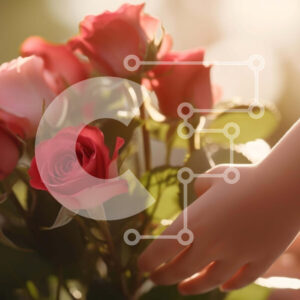 Intra Συλλεκτικό Ξύλινο Παζλ Plywood  4mm - Χέρι κοριτσιού που κρατά μπουκέτο με ροζ τριαντάφυλλα Σε Ξύλινο Κουτί - Διαστάσεις: 10x10 cm – 25 κομμάτια