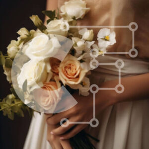 Intra Συλλεκτικό Ξύλινο Παζλ Plywood  4mm - Γυναίκα που κρατά μπουκέτο από λευκά και ροδακινί τριαντάφυλλα Σε Ξύλινο Κουτί - Διαστάσεις Puzzle: 10x10 cm – 25 κομμάτια