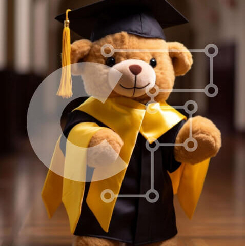 Intra Συλλεκτικό Ξύλινο Παζλ Plywood  4mm - Teddy Bear με φόρεμα αποφοίτησης και καπέλο Σε Ξύλινο Κουτί - Διαστάσεις Puzzle: 10x10 cm – 25 κομμάτια - Image 1