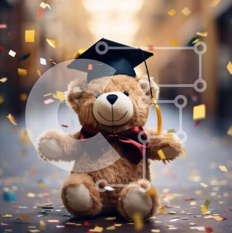 Intra Συλλεκτικό Ξύλινο Παζλ Plywood  4mm - Εορτασμός αποφοίτησης Teddy Bear Σε Ξύλινο Κουτί - Διαστάσεις Puzzle: 10x10 cm – 25 κομμάτια - Image 1