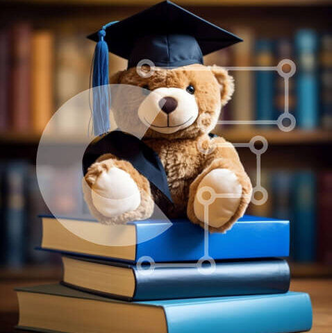 Intra Συλλεκτικό Ξύλινο Παζλ Plywood  4mm - Ακαδημαϊκό περιβάλλον με αρκουδάκι και βιβλία Σε Ξύλινο Κουτί - Διαστάσεις Puzzle: 10x10 cm – 25 κομμάτια - Image 1