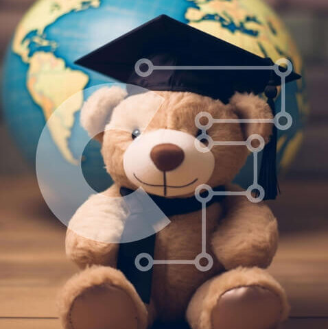 Intra Συλλεκτικό Ξύλινο Παζλ Plywood 4mm - Αποφοίτηση από Teddy Bear με Globe and Books Σε Ξύλινο Κουτί - Διαστάσεις Puzzle: 10x10 cm – 25 κομμάτια - Image 1