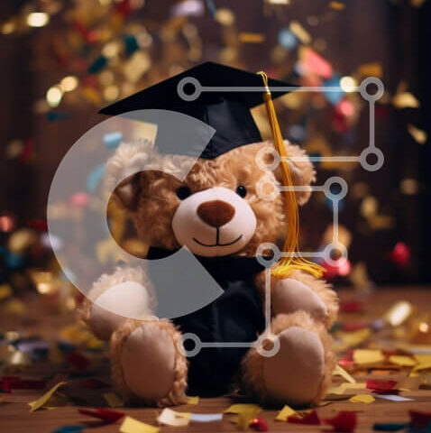 Intra Συλλεκτικό Ξύλινο Παζλ Plywood  4mm - Εορτασμός αποφοίτησης Teddy Bear Σε Ξύλινο Κουτί - Διαστάσεις Puzzle: 10x10 cm – 25 κομμάτια - Image 1