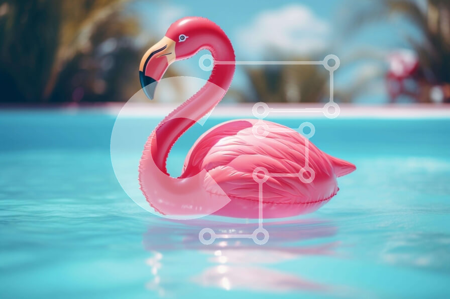 Intra Συλλεκτικό Ξύλινο Παζλ Plywood  4mm - Ροζ φλαμίνγκο σε πισίνα με φοίνικες Σε Ξύλινο Κουτί - Διαστάσεις: 10x10 cm – 25 κομμάτια