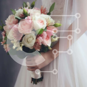 Intra Συλλεκτικό Ξύλινο Παζλ Plywood  4mm - Μπουκέτο κρατώντας νύφη με ροζ και λευκά τριαντάφυλλα Σε Ξύλινο Κουτί - Διαστάσεις Puzzle: 10x10 cm – 25 κομμάτια - Image 1