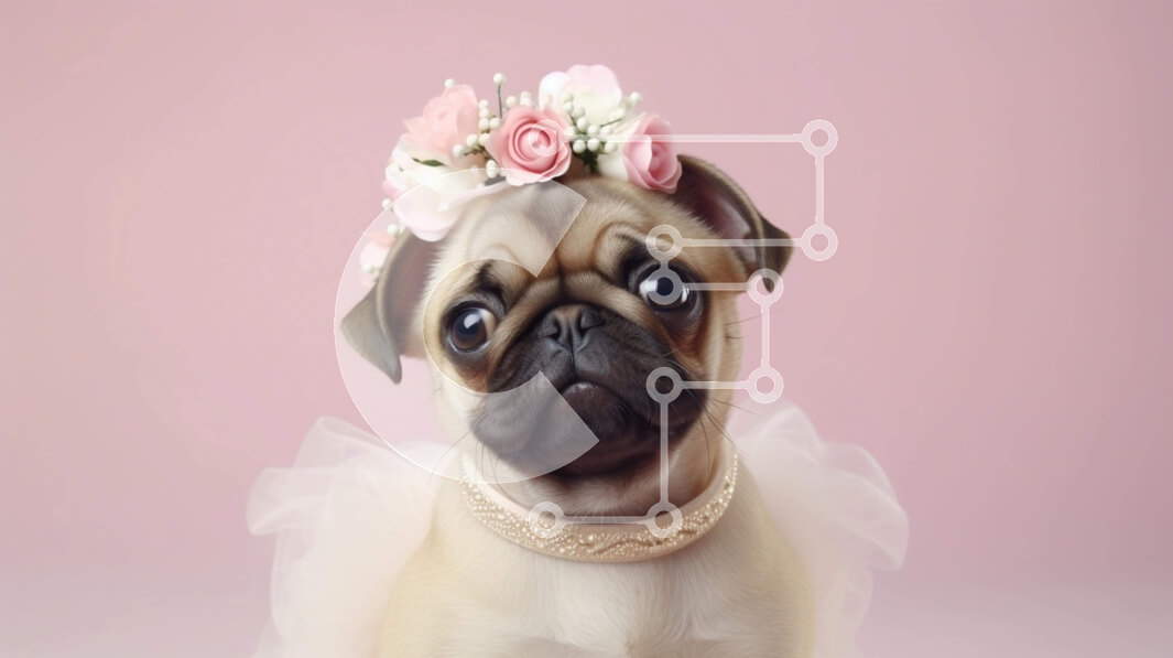 Intra Συλλεκτικό Ξύλινο Παζλ Plywood  4mm - Σκυλί πατημασιά με λουλούδια στο κεφάλι Σε Ξύλινο Κουτί - Διαστάσεις: 10x10 cm – 25 κομμάτια