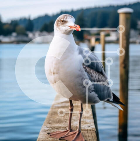 Intra Συλλεκτικό Ξύλινο Παζλ Plywood  4mm - Γλάρος στην ξύλινη προβλήτα δίπλα στο νερό Σε Ξύλινο Κουτί - Διαστάσεις: 10x10 cm – 25 κομμάτια - Image 1