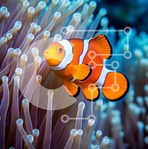 Intra Συλλεκτικό Ξύλινο Παζλ Plywood 4mm - Ψάρι κλόουν που κολυμπά στη θαλάσσια ανεμώνη Σε Ξύλινο Κουτί - Διαστάσεις: 10x10 cm – 25 κομμάτια - Image 1