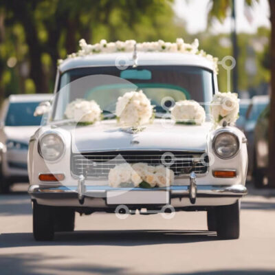 Intra Συλλεκτικό Ξύλινο Παζλ Plywood  4mm - Vintage αυτοκίνητο γάμου με λουλουδένιες διακοσμήσεις Σε Ξύλινο Κουτί - Διαστάσεις Puzzle: 10x10 cm – 25 κομμάτια - Image 1