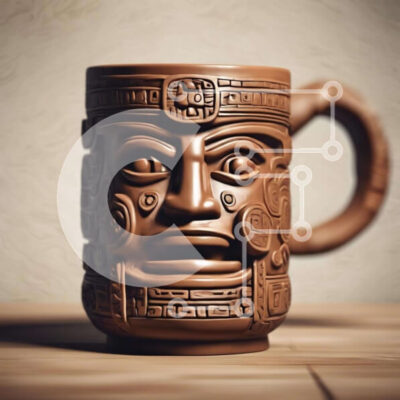 Intra Συλλεκτικό Ξύλινο Παζλ Plywood  4mm - Καφέ κούπα καφέ με πρόσωπο Αζτέκων Σε Ξύλινο Κουτί - Διαστάσεις: 10x10 cm – 25 κομμάτια - Image 1