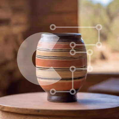 Intra Συλλεκτικό Ξύλινο Παζλ Plywood  4mm - Πορτοκαλί και καφέ ριγέ κεραμικό βάζο σε ξύλινο τραπέζι Σε Ξύλινο Κουτί - Διαστάσεις: 10x10 cm – 25 κομμάτια - Image 1