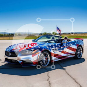 Intra Συλλεκτικό Ξύλινο Παζλ Plywood  4mm - Πατριωτικό σπορ αυτοκίνητο διακοσμημένο για την ημέρα της ανεξαρτησίας Σε Ξύλινο Κουτί - Διαστάσεις Puzzle: 10x10 cm – 25 κομμάτια