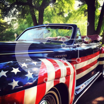 Intra Συλλεκτικό Ξύλινο Παζλ Plywood  4mm - Κλασικό αυτοκίνητο με μοτίβο αμερικανικής σημαίας Σε Ξύλινο Κουτί - Διαστάσεις Puzzle: 10x10 cm – 25 κομμάτια - Image 1