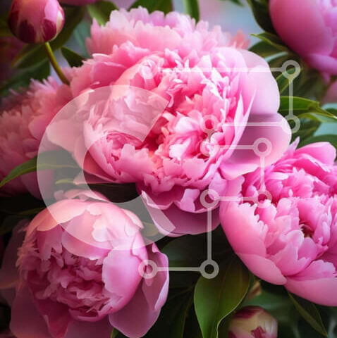 Intra Συλλεκτικό Ξύλινο Παζλ Plywood  4mm - Μπουκέτο με ροζ παιώνιες και λουλούδια Σε Ξύλινο Κουτί - Διαστάσεις: 10x10 cm – 25 κομμάτια - Image 1